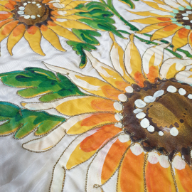 Декоративное панно подсолнухи, роспись по ткани 65х110 см. Картинка 8